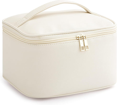 HBlife Travel Makeup Bag, Portable Cute Leather Cosmetic Bag, Large Organizer Toiletry Bag for Women Girls with Handle