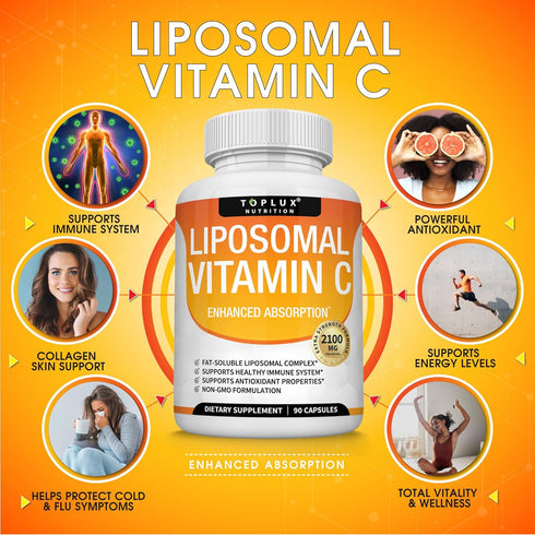 Liposomal Vitamin C 2100mg, High Absorption Fat Soluble VIT C for Immune Support, Collagen Booster, Antioxidant, Vegan