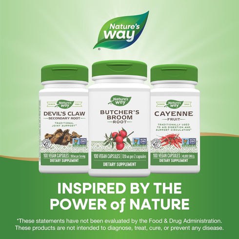 Nature's Way Butcher's Broom Root - Traditional Leg Vein Support - 100 Vegan Capsules