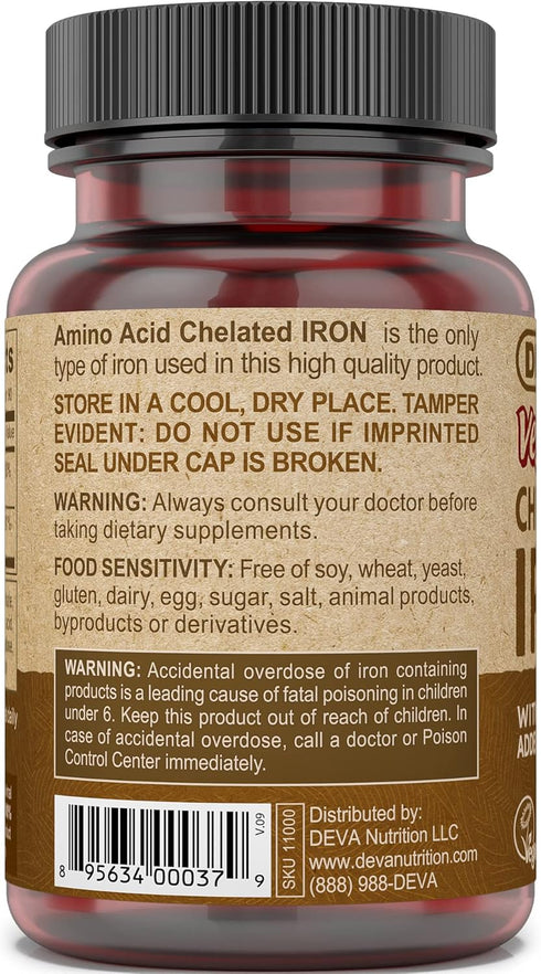 Deva Nutrition Vegan Chelated Iron 29 mg | 90 Tablets | Fortified with B-12, High Potency, Easy to Swallow