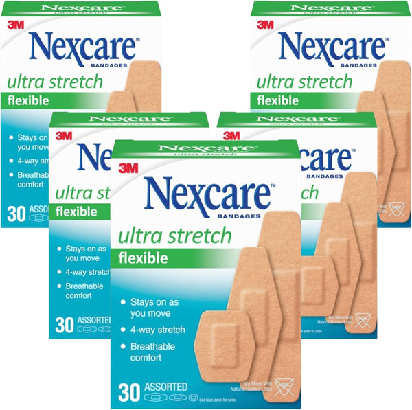 Nexcare Comfort Flexible Fabric Adhesive Bandages, Assorted Sizes, 150 Count (Pack of 5)