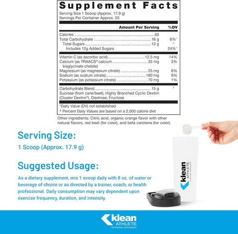 Klean ATHLETE Klean Hydration - Electrolyte Replacement Formula, 12.6 Ounces, Natural Orange Flavor