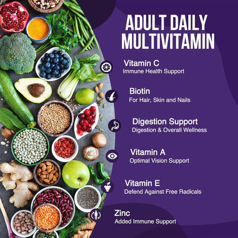 Multivitamin Gummies - Nature's Daily Gummy Multivitamins for Adults with Vitamins A, C, E, B6, B12 - 120 Gummies