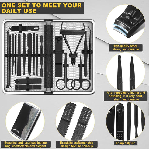 Manicure Set Personal Care, 20 In 1 Professional Grooming Kit with Luxurious Travel Case for Men