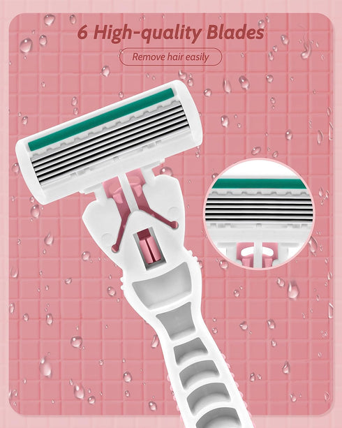 Razors for Women with Sensitive Skin, 6 Blades and 15 Blade Refills, Includes 2 Travel Razors, Green