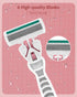 Razors for Women with Sensitive Skin, 6 Blades and 15 Blade Refills, Includes 2 Travel Razors, Green