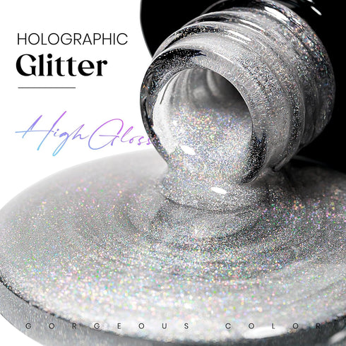 MIZHSE 8 Colors Holographic Gel Nail Polish Set - Laser Iridescent Chrome Rainbow Shimmer Glitter for Nail Art Salon