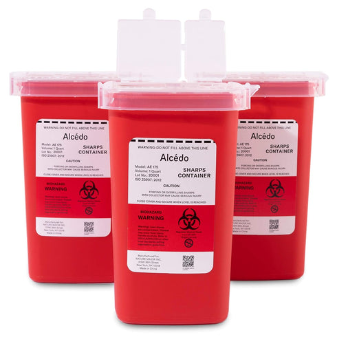 Alcedo Sharps Container for Home Use, 1 Quart (3-Pack) for Biohazard Needle and Syringe Disposal, Portable