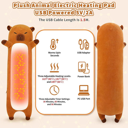 Relief,20 Capybara Heating Pad-USB Heated Plush Stuffed Animals for Period Cramps and Menstrual Pain Portable Electric