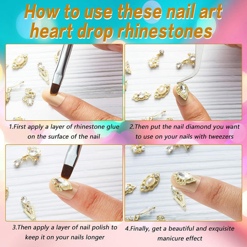 Maitys 54 Pieces Gold Nail Charms, Rhinestones Heart Nail Charms, Alloy 3D Dangle Nail Jewelry for Christmas Nail DIY