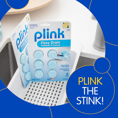 Plink Fizzy Drain Freshener and Cleaner, 6-Pack, Lemon Scent, Prevents Clogs and Removes Odors