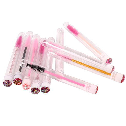 60 Pcs Pink Lash Disposable Mascara Brushes, Diamond Eyelash Spoolies in Sanitary Tube