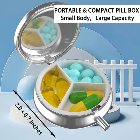 Pill Box, Small Metal Pill Case for Purse & Pocket, Cute Portable Travel Organizer for Medication, Vitamins (American