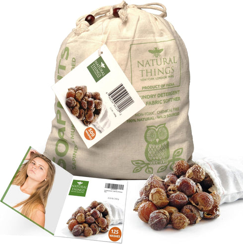 NaturalThings Organic Soap Nuts, Eco-Friendly Laundry Soap (125 Loads + 1 Wash Bag)