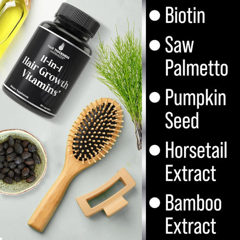 11-in-1 Vegan Hair Growth Vitamins for Thinning & Brittle Hair, Advanced Vitamin Complex with Biotin