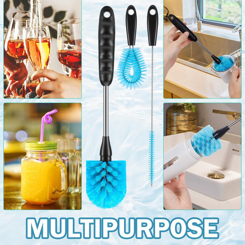 Rkddo 12.2 inch Set 3-in-1 Bottle Brush of ThreeWashable Coffee Cups, Water Bottles, Baby Bottles, Straws, to-go Cups