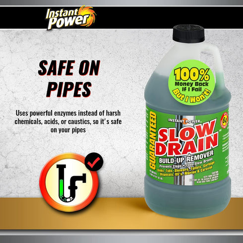 Instant Power Slow Drain Build Up Remover – Ends Slow Drains for Sinks, Tubs, Showers, Toilets, Disposals, RVs, 2 Liters