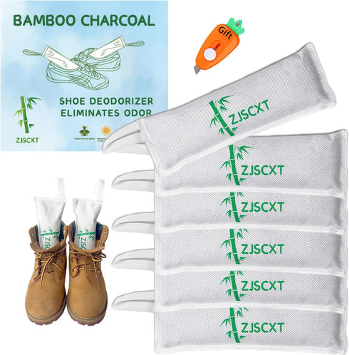 Charcoal Shoe Odor Deodorizer Inserts - Smell Eliminator for Sneakers, Boots, Gym Bag (6 Packs, 2.8OZ/Pack)