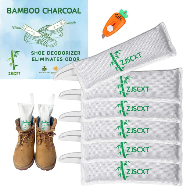 Charcoal Shoe Odor Deodorizer Inserts - Smell Eliminator for Sneakers, Boots, Gym Bag (6 Packs, 2.8OZ/Pack)