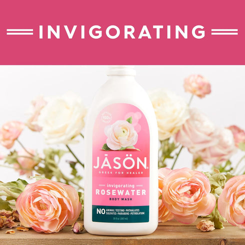 JASON Rosewater Invigorating Body Wash, 30 Fluid Ounces, For a Gentle Feeling Clean