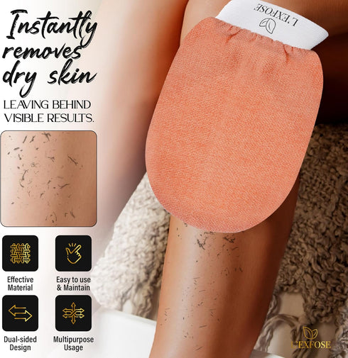L'Exfose Kessa Hammam Deep Exfoliating Glove, 2pc Korean Mitt for Dead Skin Remover and Self-Tanning