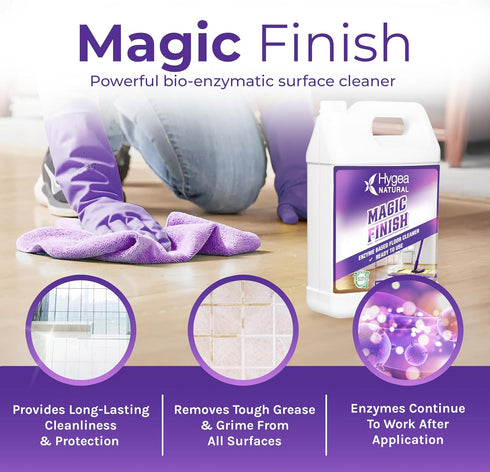 Hygea Natural Magic Finish Enzyme-Based Floor Cleaner - No Rinse, Clean Formula - Removes Grease Buildup in Tile