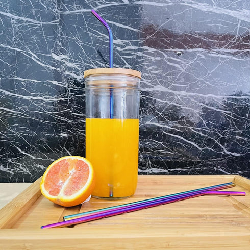 Colorful 12" Stainless Steel Straws, 4pcs Ultra Long Reusable Rainbow Drinking Straws with Silicone Tips & Brush