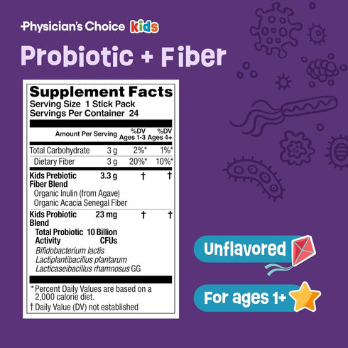 Physician's Choice Kids Probiotic + Prebiotic Fiber - 24 Pack, Supports Digestive Health for Ages 1+