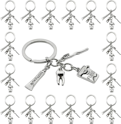 PHAETON 20PCS Toothbrush Toothpaste Keychain - Tooth Shape Keyring for Dentist, Dental Hygienist, and Student Gifts