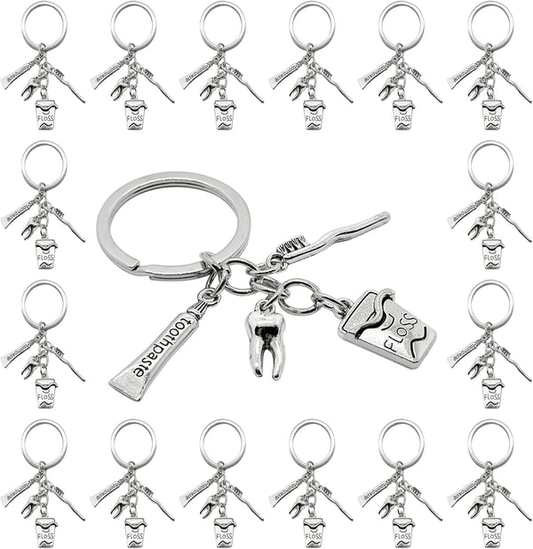 PHAETON 20PCS Toothbrush Toothpaste Keychain - Tooth Shape Keyring for Dentist, Dental Hygienist, and Student Gifts