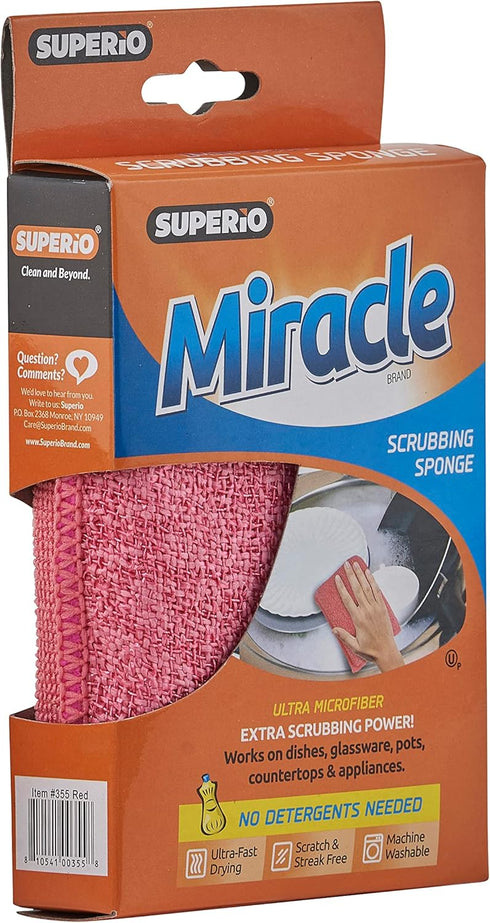 Miracle Microfiber Scrubbing Sponge, Red Extra Scrubbing Power, Super Absorbent Kitchen Sponge, 12-Pack by Superio