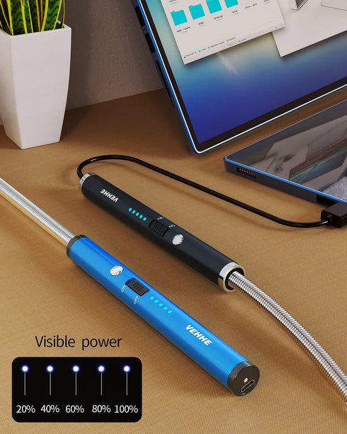 VEHHE 2 Pack Rechargeable Electric Candle Lighter, Flexible Neck USB Lighters with LED Battery Display