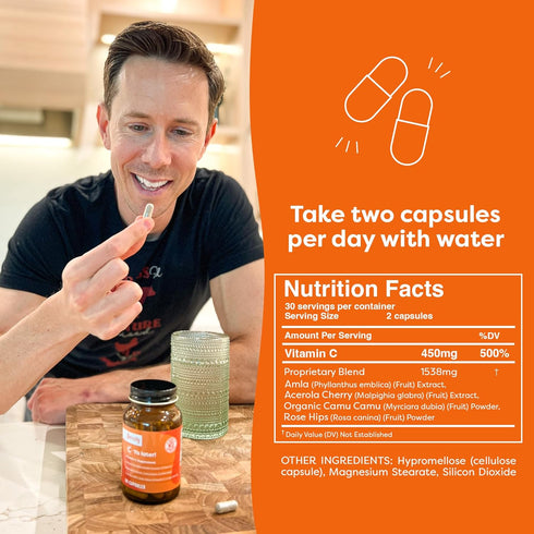 FlavCity Vitamin C Supplement, C-Ya Later - Dietary Supplement for Immune Support - 60 Capsules
