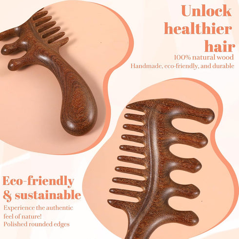 KFHENSOMR 1 PCS Wooden Scalp Massager Comb Natural Sandalwood Scalp Massager Comb Wide Fine Tooth with Handle for Men