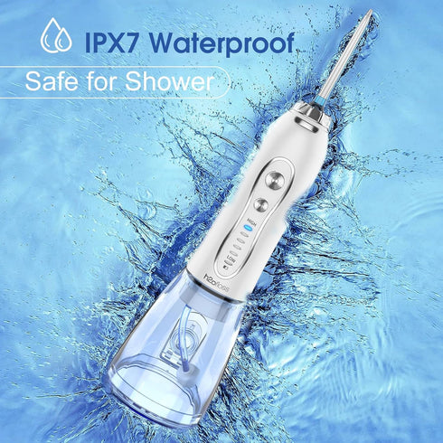 H2ofloss Portable Water Dental Flosser with 5 Modes, 6 Replaceable Jet Tips, Rechargeable, IPX7 Waterproof, 300ml