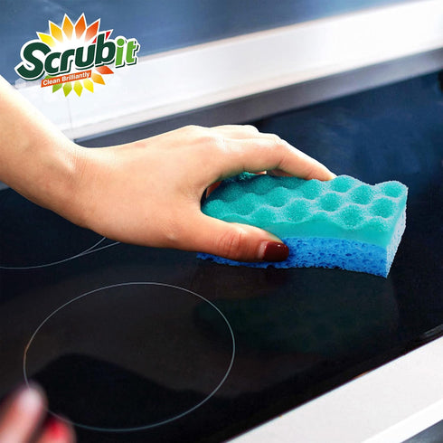 SCRUBIT Multi-Use Scrub Sponge, Non-Scratch Kitchen Sponges for Dishes, Heavy Duty & Odor-Free, 6 Count