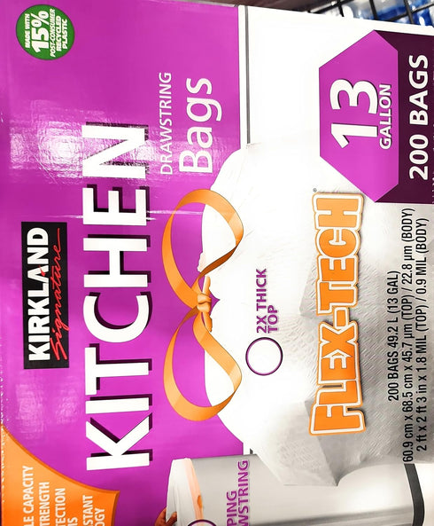 Worldwide Nutrition 13 200 Count Pack Bundle Compatible with Kirkland Signature Flex-Tech Gallon Kitchen Garbage Bags