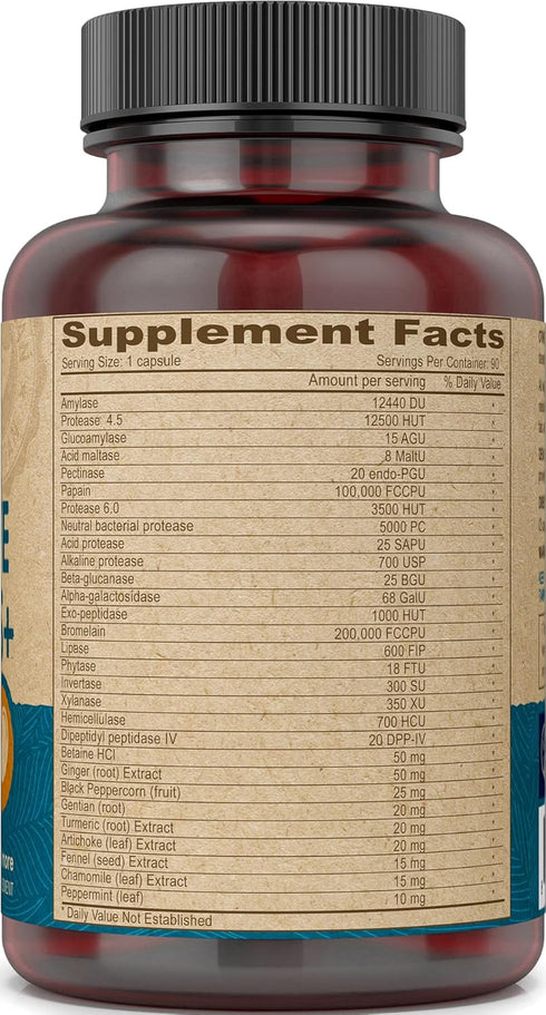 DEVA Vegan Vitamins Digestive Enzymes Plus Supplement, 90 Capsules, 1-Pack, Unique Blend of Enzymes & Herbs