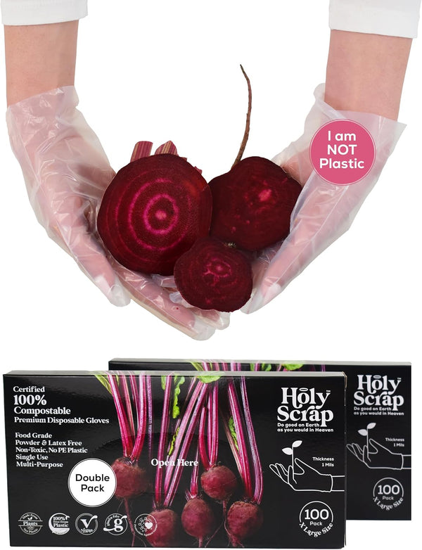 100% Certified Compostable Disposable Gloves S/M/L/XL, Powder & Latex Free, Food Grade Cleaning Germ Protection