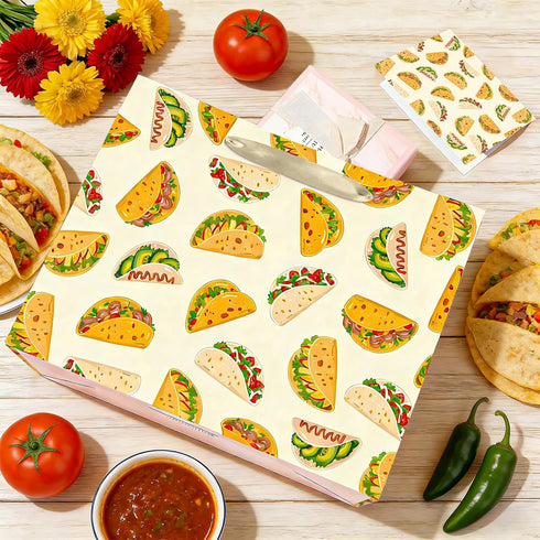 Peconal Taco Gift Bag Taco Mexican Fiesta Gift Wrapping Paper Bag with Handle Greeting Card Tissue Paper Mexican Food
