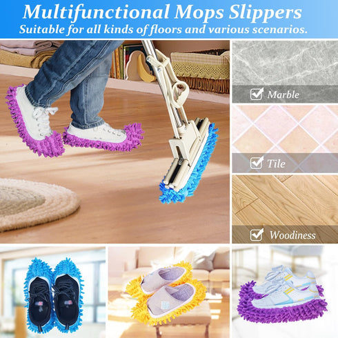 HDongany 2 (4 Pairs Pieces) Mop Slippers, Multi-Function Reusable Microfiber Dust Mops, Floor Cleaning Shoes