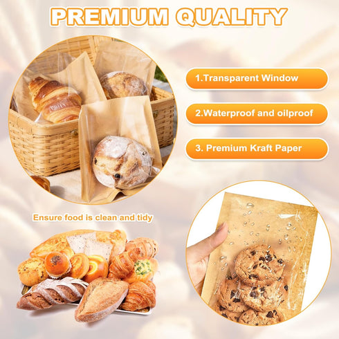kuugude 120 Pack 7.5 5.1 Inch Bread Bags - x Bakery Bags with Window & Seal Stickers, Heat Sealable Grease Resistant
