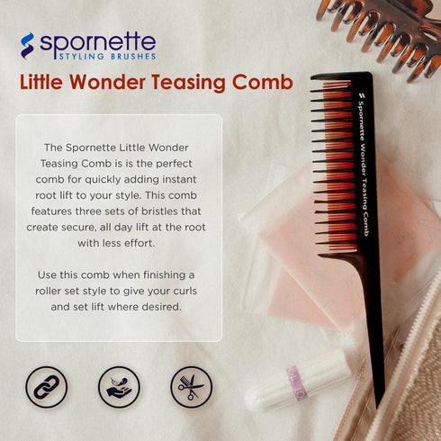 Spornette Little Wonder Rat Tail Comb, Hair Comb for Teasing & Sectioning, Durable & Heat-Resistant