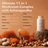 USDA Organic Lions Mane Supplement Capsules - 10x Adaptogenic Mushroom Complex - 18,600mg/serv with Ashwagandha, Chaga,