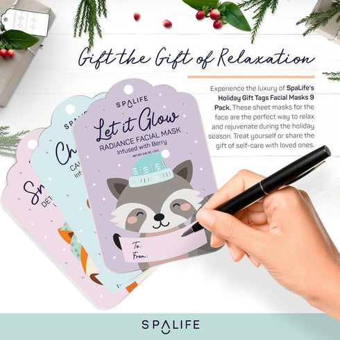 SpaLife Holiday Gift Tags Pack Facial Sheet Masks, Hydrating & Moisturizing Variety Pack