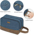 WANDF Travel Toiletry Bag for Men - Leather and Canvas Dopp Kit, Small Bathroom Bag for Travel Accessories (Blue)