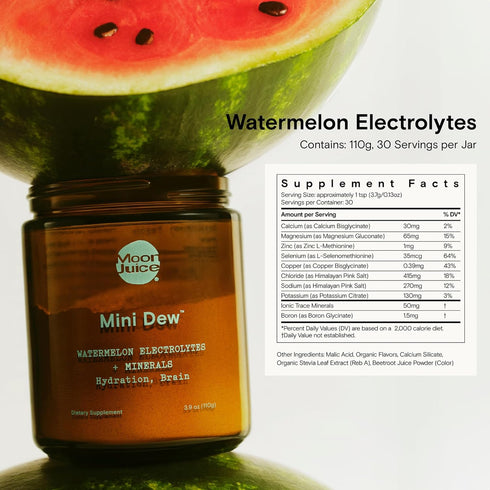 Moon Juice Mini Dew Electrolytes Powder - Watermelon Flavor, 30 Servings, Hydration & Brain Function, Sugar Free, Vegan