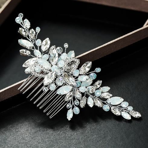 Yean Wedding Hair Comb - Silver Rhinestones Opal Crystal Vintage Bridal Hair Clips Accessories for Brides and