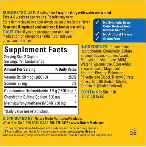 Nature Made Glucosamine Chondroitin Complex with MSM, 120 Caplets - Dietary Supplement for Joint Support