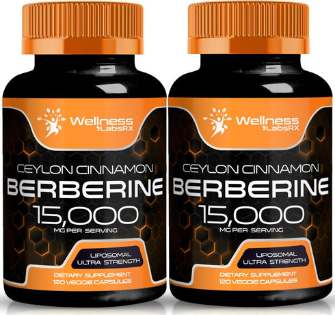 Berberine Supplement 1500mg - Organic Liposomal Berberine with Ceylon Cinnamon - 2 Packs